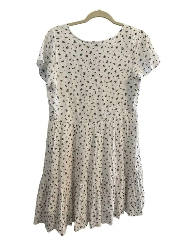 American Eagle White Mini Dress Dainty Blue Floral Size Medium - Image 2