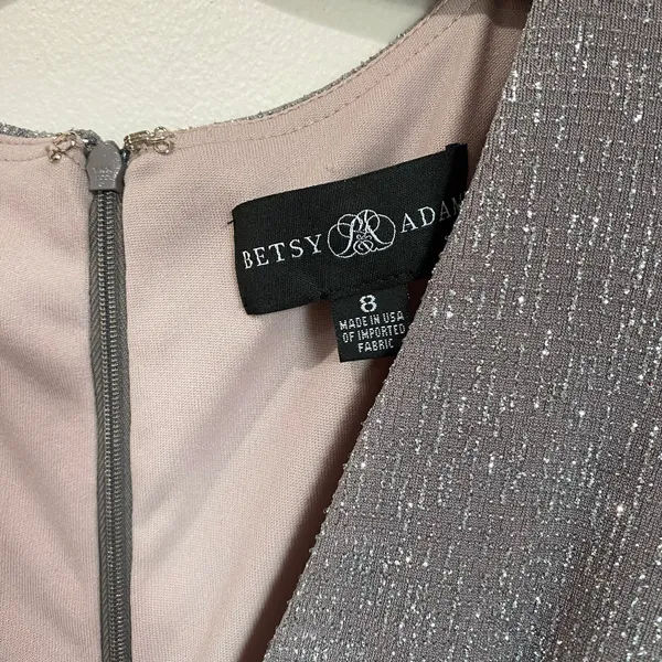 Betsy & Adam Long Sleeve Glitter Knit Gown‎ maxi ball gown prom wedding Size 8 - Image 7
