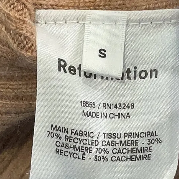 Reformation Luisa Tan Brown Knit Cashmere Turtleneck Cropped Sweater - Image 4