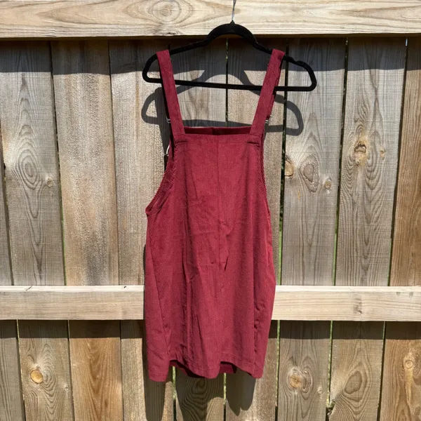 Hoover Burgundy Corduroy Overall Pinafore Dress Mini Red QSH-0096 Size M - Image 2