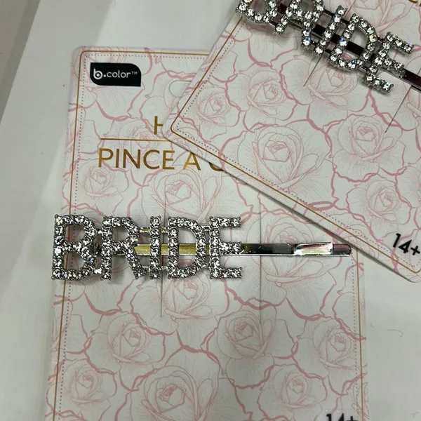 BRIDE Hair Pin 2 Pcs Silver Metal Vintage Hair Clip with Rhinestone Letter NWT. - Image 2