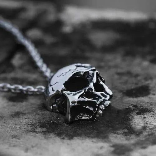Retro Half Skull Gothic Punk Necklace Metal Skull Pendant Steampunk Jewelry - Image 3