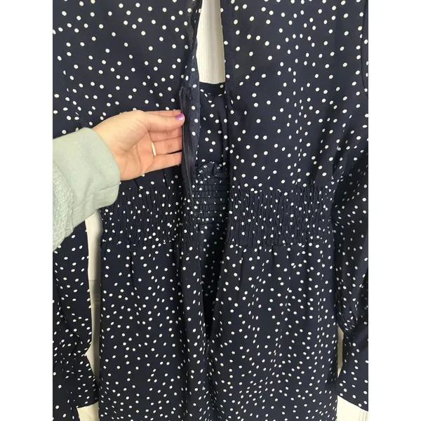 Princess Polly Navy White Polka Dot Bell Sleeve Smocked Mini Dress 8 Whimsical - Image 6