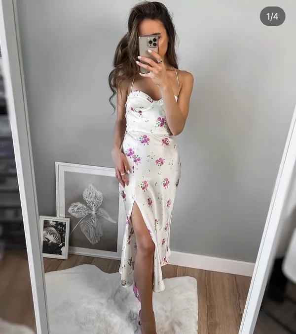 ZARA dress midi corset like floral satin effect open back wedding summer party - Image 4