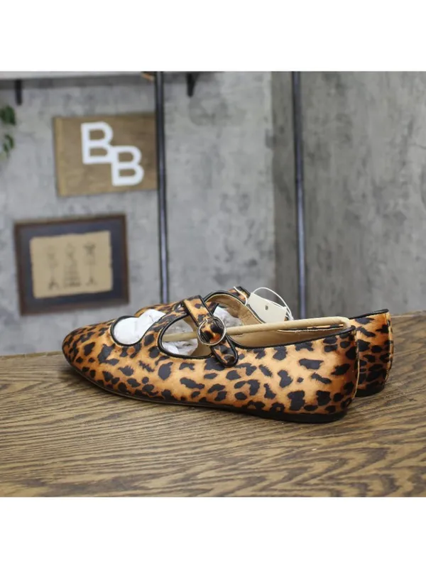 NWT A New Day Tasmin Velvet Mary Jane Flats 94568234 Leopard Brown Multi 11M - Image 3