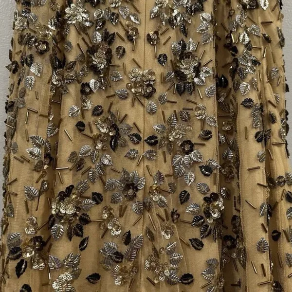 Mac Duggal 5477 Beige Gold Floral Embellished Scoop Neck Evening Gown Sz 10 - Image 8