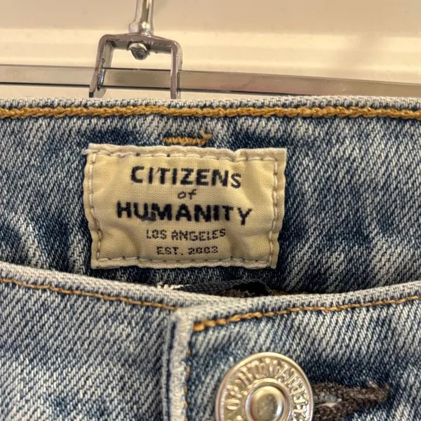 Citizens of Humanity Demy Cropped Flare Jeans Size 28 Light Wash Distressed - Image 2