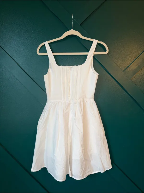 Papermoon Cotton Poplin Corset Mini Square Neck Pleated Pockets Cottagecore Dres - Image 3