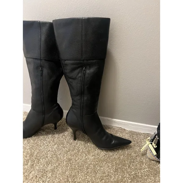 matisse boots 8.5 Knee High Corset Detail Pointy Toe Zipper Closure Blk Leather - Image 6