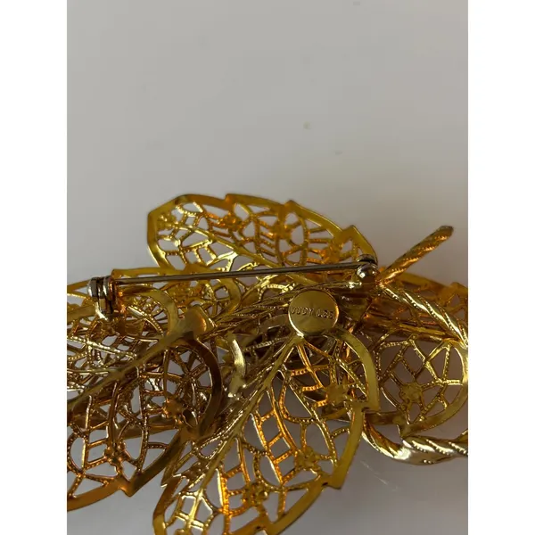 Judy Lee Brooch Women OS Gold Filigree Leaf Vintage Mid-Century‎ Pin - Image 6