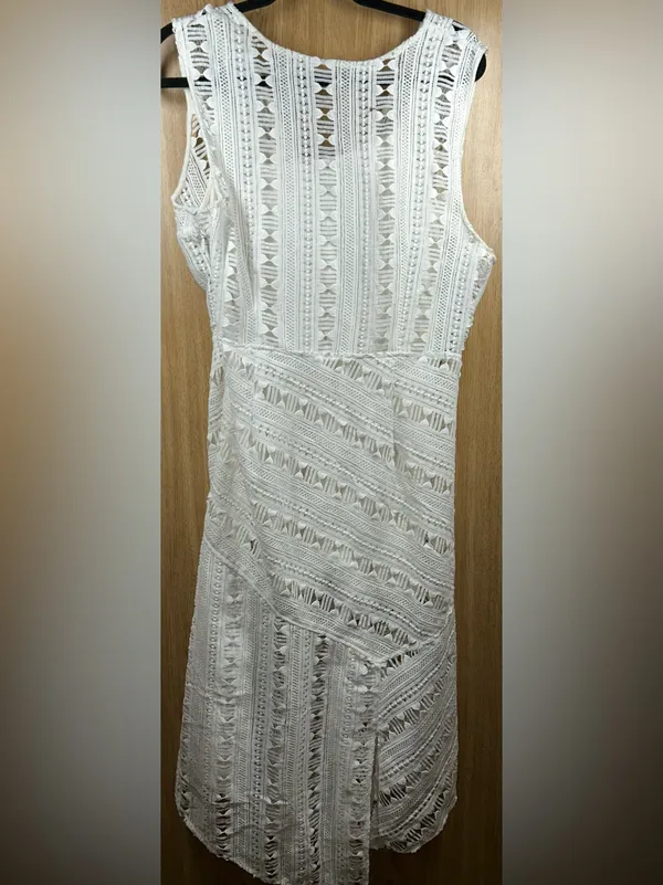 Anthropologie Tracy Reese Size 14 Mariposa White Lace Asymmetrical Midi Dress - Image 7