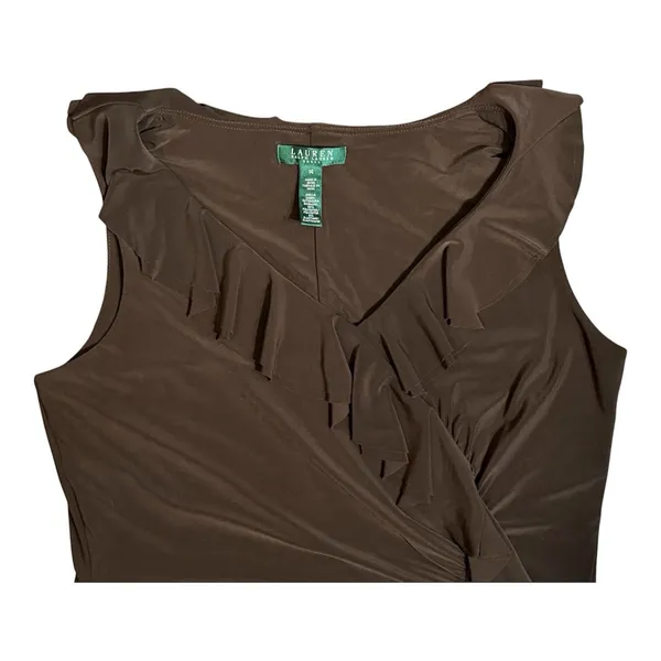 Lauren Ralph Lauren Women's Sleeveless Ruffle Dress Brown 14 - Image 4