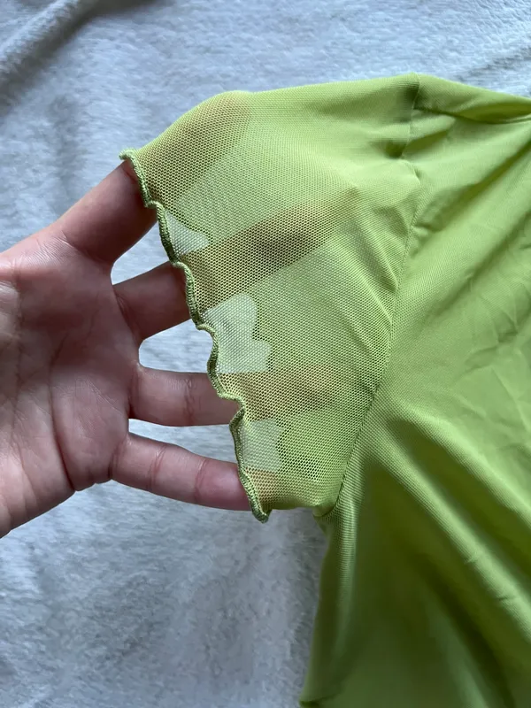 Forever 21 Green Mesh Cropped Polo - Image 3