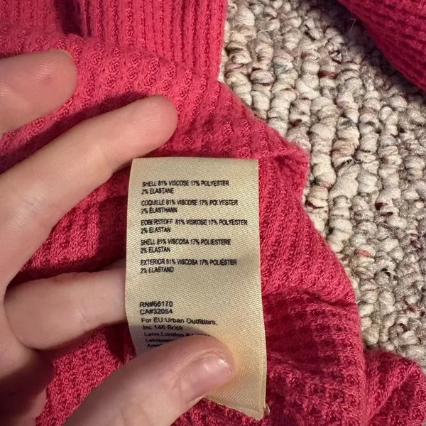 Pilcro and the Letterpress Anthropologie Pink Waffle Knit Ruffle Sleeve Thermal‎ V-Neck Top Small - Image 5