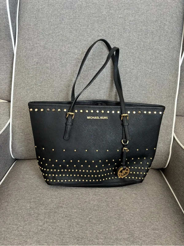 Michael Kors Black Saffiano Studded Tote with Gold Hardware - Image 4
