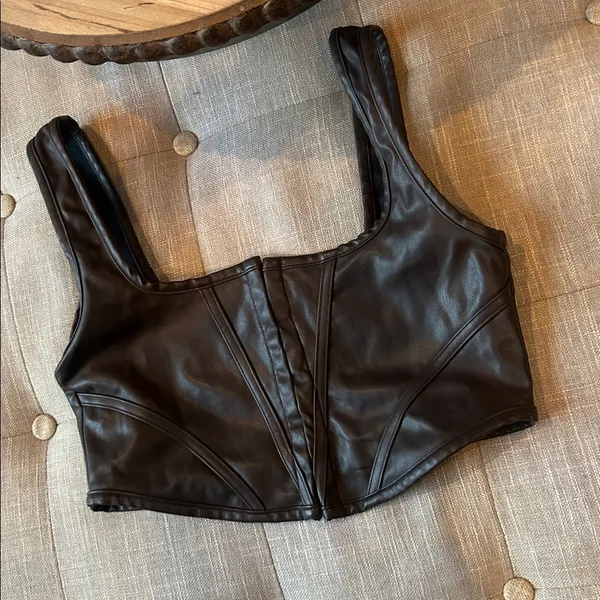 Motel Brown Faux Leather Corset Top Size Small - Image 3