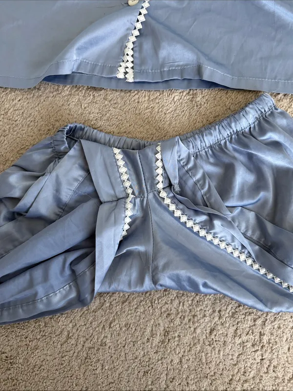 Blue slate Satin Short-Sleeve Pajama Set with Contrast Trim - Image 4