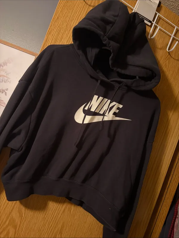 Nike Black Cropped Hoodie with White Swoosh Logo XS - Image 4