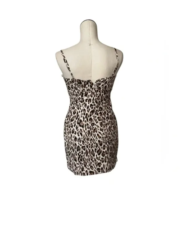 NWT Avec Les Filles Leopard Print Bodycon Mini Dress Size 4 Spaghetti Straps - Image 3