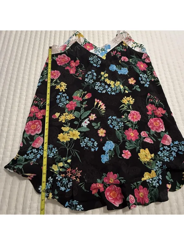 Betsey Johnson Chemise Slip Nightie L Large Black Multi Color Floral Ruffle Hem - Image 6
