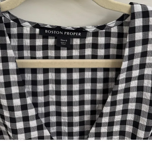 Boston Proper Blouse Gingham Cottagecore High Low Babydoll Ruffle Top Size 6 - Image 3
