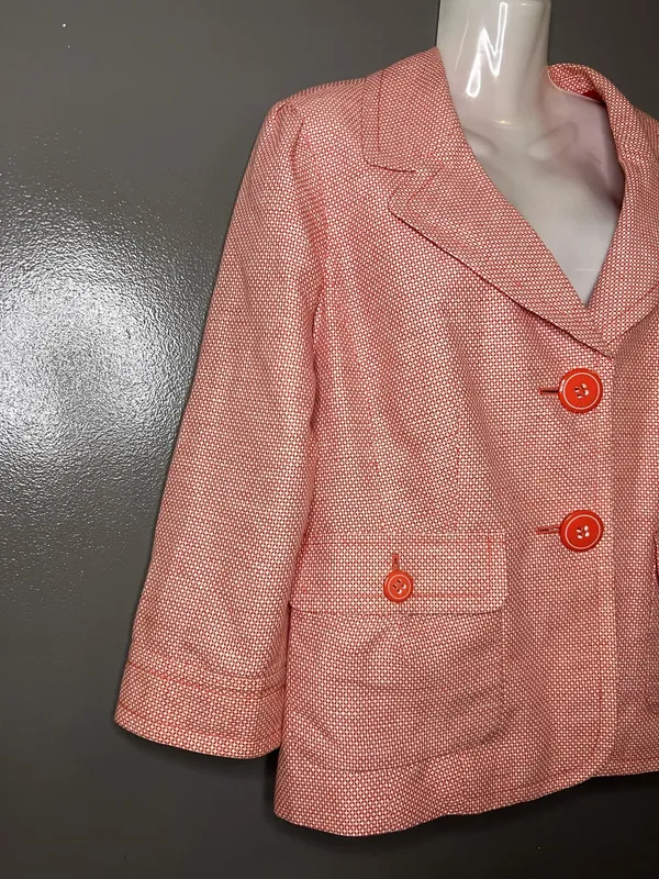Halogen Blazer Womens XL Pink Linen Blend Tweed 3/4 Sleeve Button Jacket Pockets - Image 3