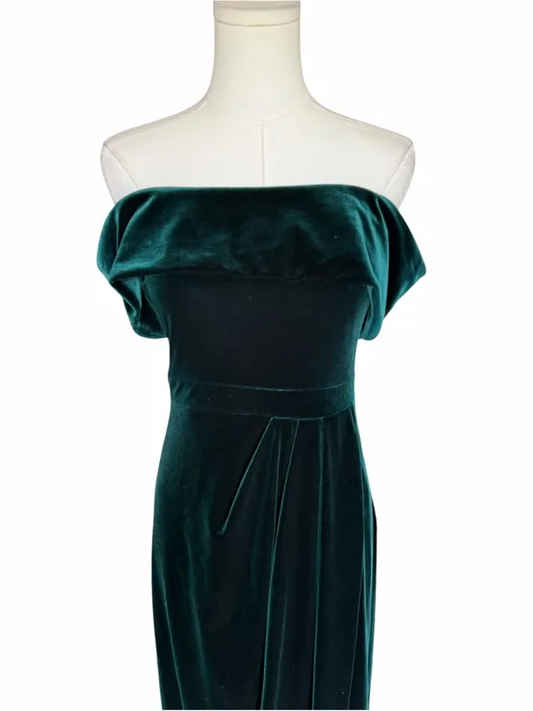 BHLDN x Anthropologie - Edison Emerald Green Velvet Off Shoulder Maxi Dress Sz 2 - Image 4