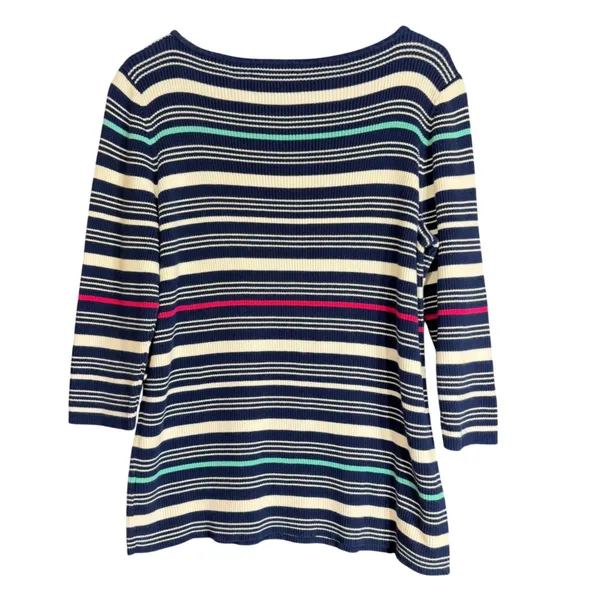 Liz Claiborne Womens Plus Size 1X Sweater Striped Knit Boat Neck Ribbed Nautical - Image 3