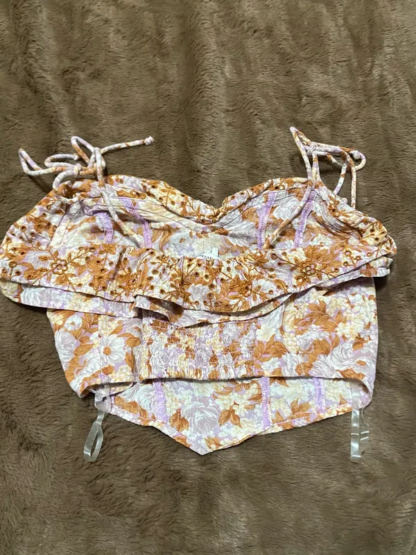 American Eagle Corset Style Ruffle Floral Top with Tie Straps - Image 3