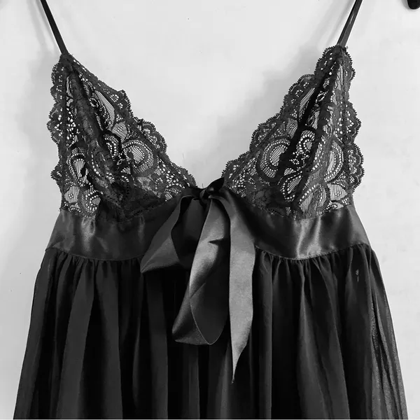 Victoria's Secret Dress M Baby Doll Sheer Lace Ribbon Lingerie Black Sexy Intimate - Image 3