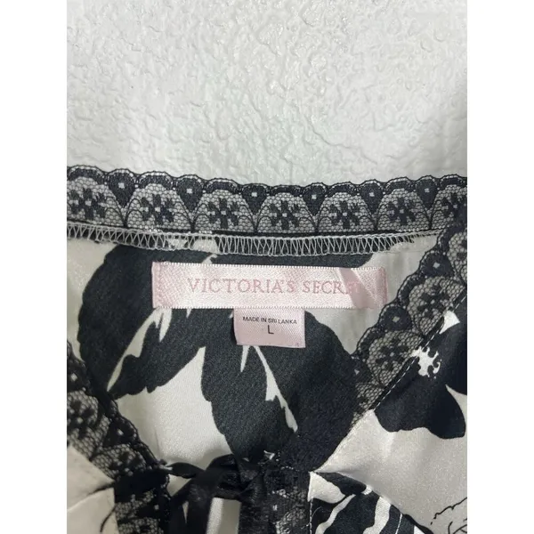 Victorias Secret Satin Tie Front Babydoll Chemise Top Large Lingerie White Black - Image 2