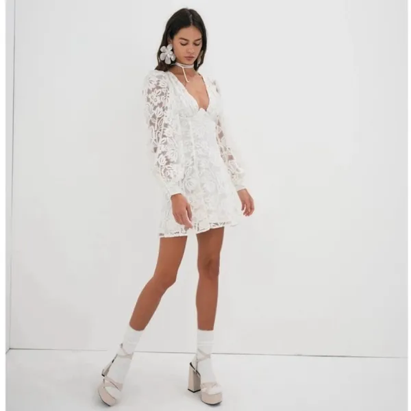 NWT NEW For Love & Lemons Maureen Mini Dress White Lace Size XS - Image 8