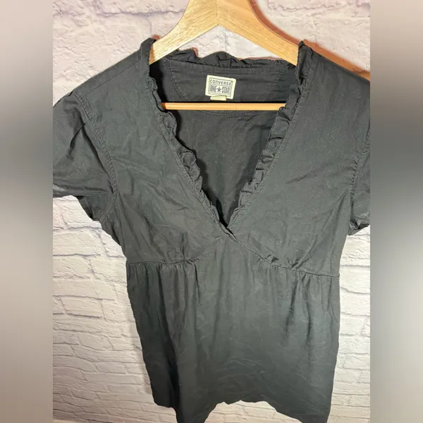 Converse solid black casual dress vneck women’s size large‎ - Image 3
