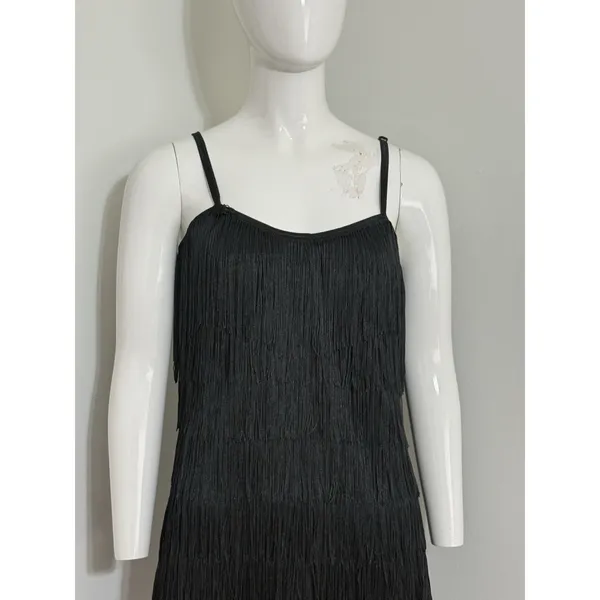 Dreamgirl Black Flapper Fringe Mini Dress Party Dance Women’s Size L - Image 2