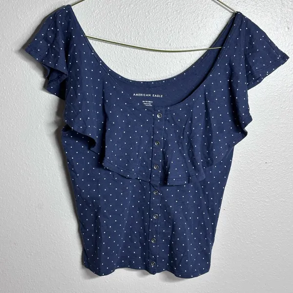 American Eagle‎ Women Off Shoulder Dotted Blue Top size XS - Image 2