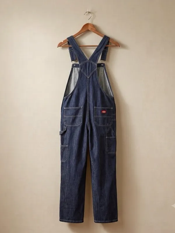 DICKIES Women’s Relaxed Fit Bib Overalls Dark Indigo Small Cotton Straight Leg - Image 4