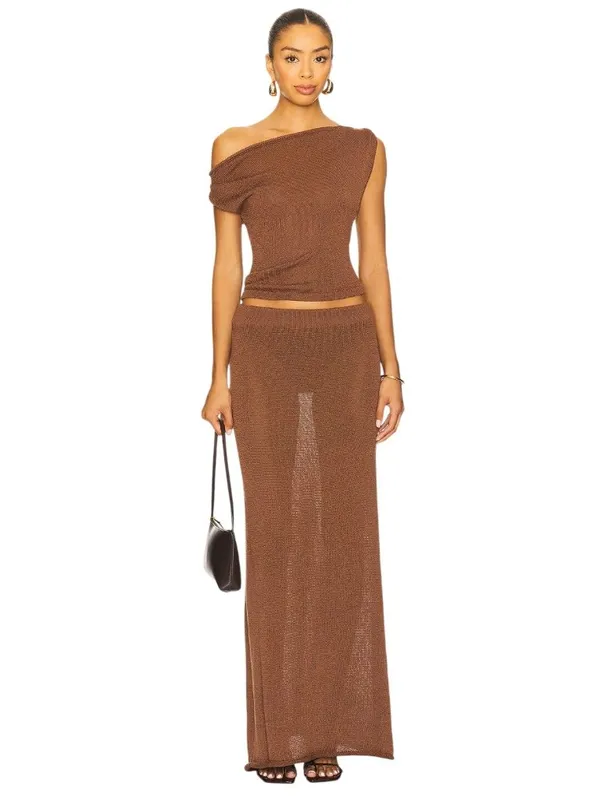 SNDYS Cali Maxi Skirt in Chocolate Brown X-Small New Womens Knit Bottoms - Image 13