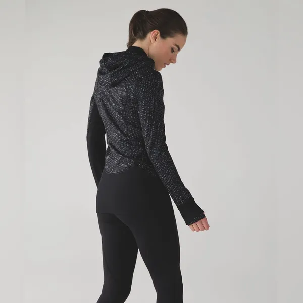 Lululemon Daily Practice Jacket Womens 4 Black Gray Print Hooded Full Zip‎ - Image 3