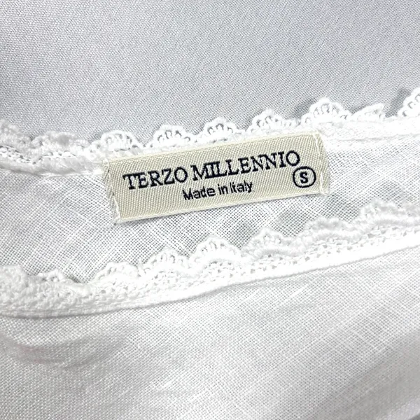 Terzo Millennio 100% Linen Maxi Dress Womens S Made in Italy Crochet Boho White - Image 8