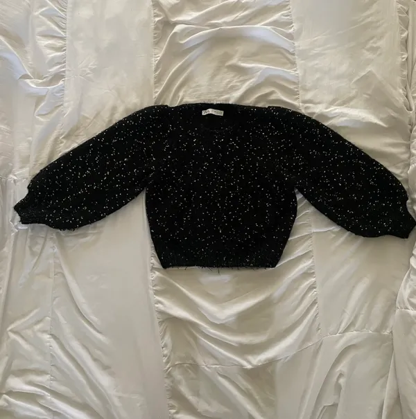 ZARA Metallic Thread Speckled Puffy Sleeve Knit Sweater - Image 9