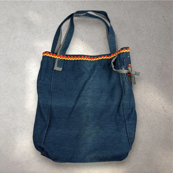 2000s Handmade Patchwork Denim Tote Bag Cottagecore Autumn Whimsy Thanksgiving - Image 2