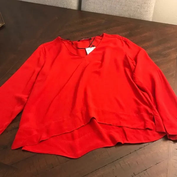 Zara Red V-Neck Long Sleeve Blouse Top XS - Image 4