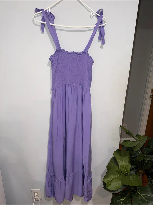 Lavender Tie-Shoulder Smocked Maxi Dress - Image 7