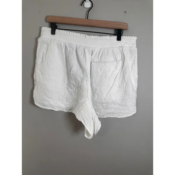 Aerie Womens XL White Cotton Gauze Smocked Waist Beach Summer Shorts Relaxed Fit - Image 3