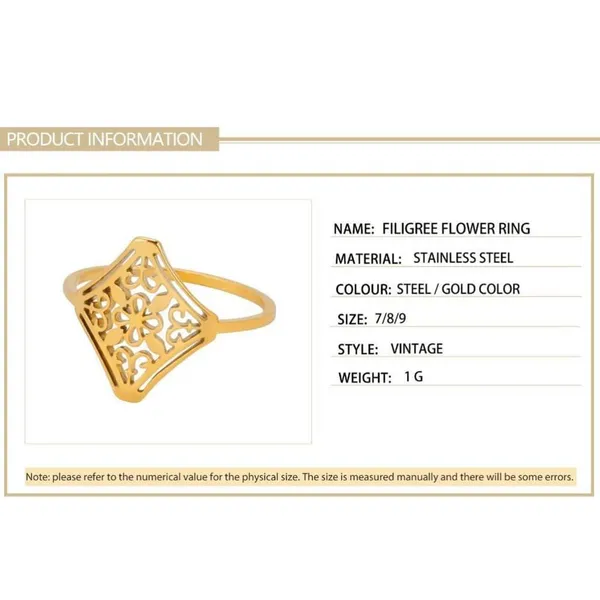 NEW 14k Yellow Gold Plated Stainless Steel Filigree Ring, Size 6‎ - Image 8