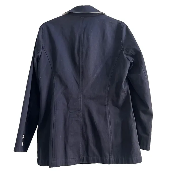 Bianca Studio Navy Blazer Trench Coat Cotton White Buttons Size 6 - Image 6
