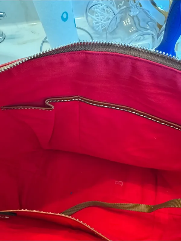 Dooney & Bourke Red Pebbled Leather Tote with Brown Handles - Image 6