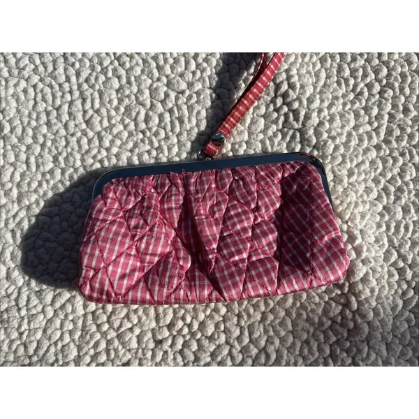 Vera Bradley Pink Gingham Quilted Silk Kiss Lock‎ Wristlet Clutch Bag Pink White - Image 2