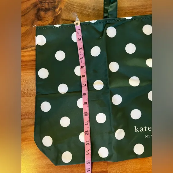 Kate Spade Large Reusable Foldable Green Polka Dot Canvas Tote Bag NEW - Image 4
