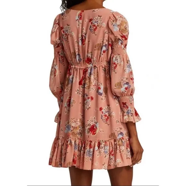 Cinq a Sept Simone Georgette Floral Mini Dress Peach Pink Size 4 - Image 2